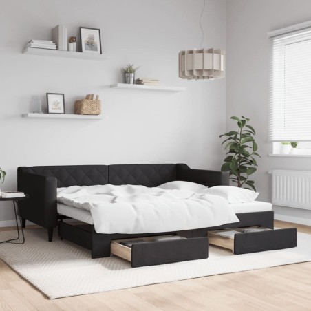 vidaXL Sofá cama nido con cajones tela negro 90x190 cm