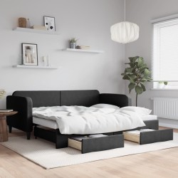 vidaXL Sofá cama nido con cajones tela negro 90x190 cm