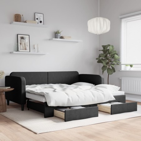 vidaXL Sofá cama nido con cajones tela negro 90x190 cm