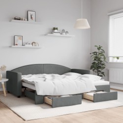 vidaXL Sofá cama nido con cajones tela gris oscuro 90x190 cm