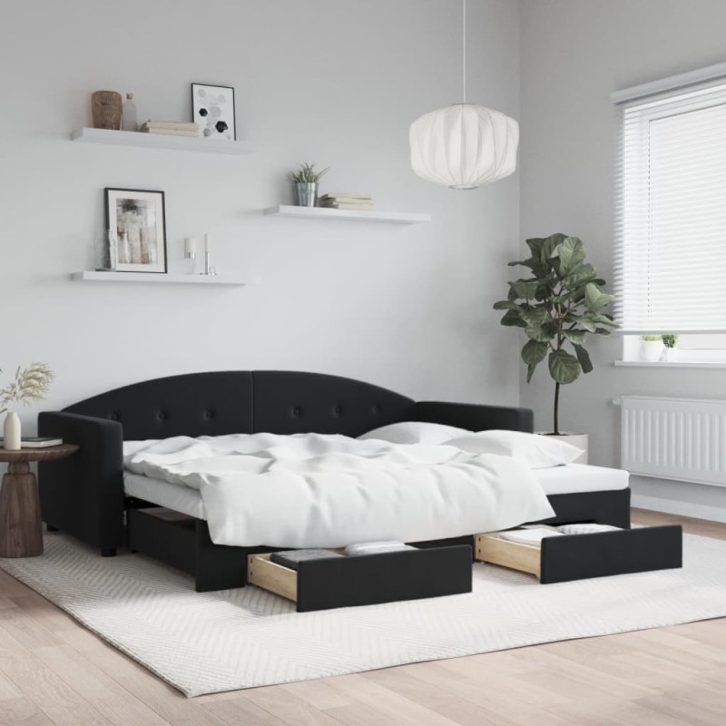 vidaXL Sofá cama nido con cajones terciopelo negro 90x200 cm vidaXL Sofá cama nido con cajones terciopelo negro 90x200 cm