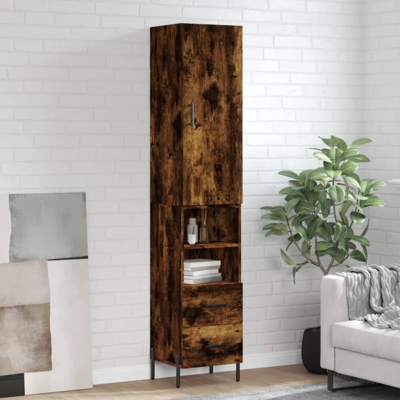 vidaXL Aparador de madera contrachapada roble ahumado 34,5x34x180 cm vidaXL Aparador de madera contrachapada roble ahumado 34,5x34x180 cm