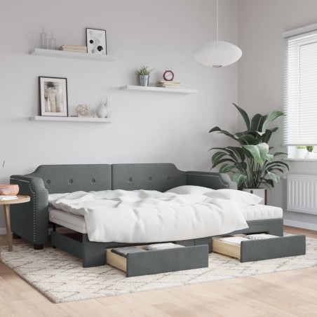 vidaXL Sofá cama nido con cajones tela gris oscuro 100x200 cm