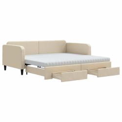 vidaXL Sofá cama nido con cajones tela color crema 100x200 cm