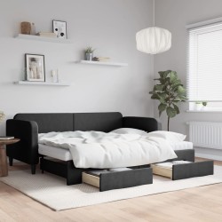 vidaXL Sofá cama nido con cajones tela negro 90x200 cm