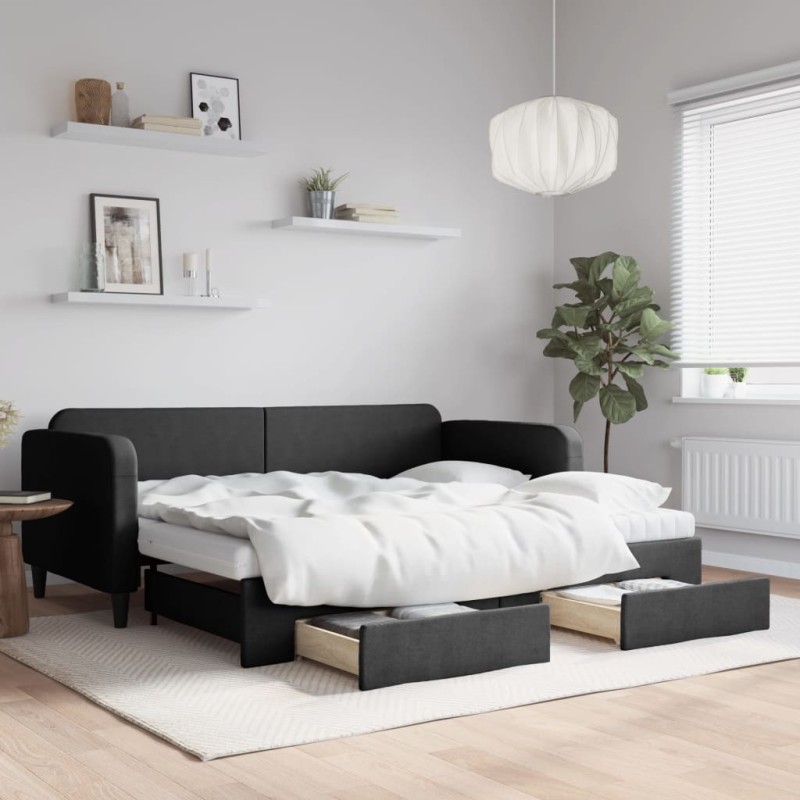 vidaXL Sofá cama nido con cajones tela negro 90x200 cm vidaXL Sofá cama nido con cajones tela negro 90x200 cm