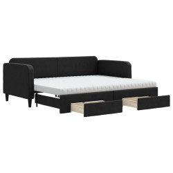 vidaXL Sofá cama nido con cajones tela negro 90x200 cm
