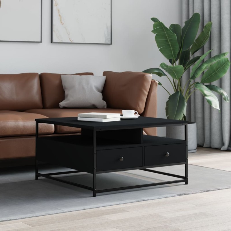 vidaXL Mesa de centro madera de ingeniería negro 80x80x45 cm vidaXL Mesa de centro madera de ingeniería negro 80x80x45 cm
