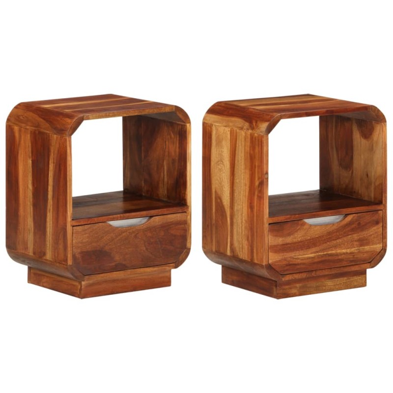 vidaXL Mesita de noche con cajón 2 unids madera sheesham 40x30x50 cm