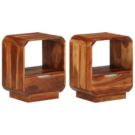 vidaXL Mesita de noche con cajón 2 unids madera sheesham 40x30x50 cm