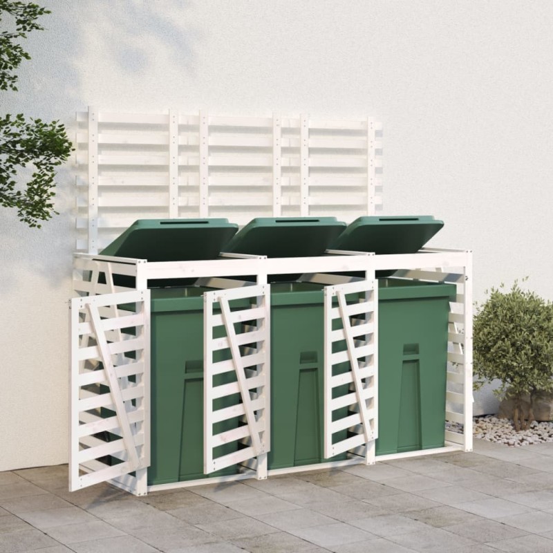 vidaXL Cobertizo triple para cubos de basura madera maciza pino blanco vidaXL Cobertizo triple para cubos de basura madera maciza pino blanco