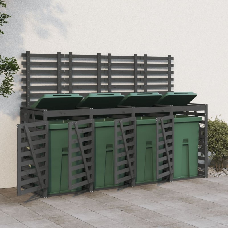 vidaXL Cobertizo cuádruple para cubos de basura madera de pino gris vidaXL Cobertizo cuádruple para cubos de basura madera de pino gris