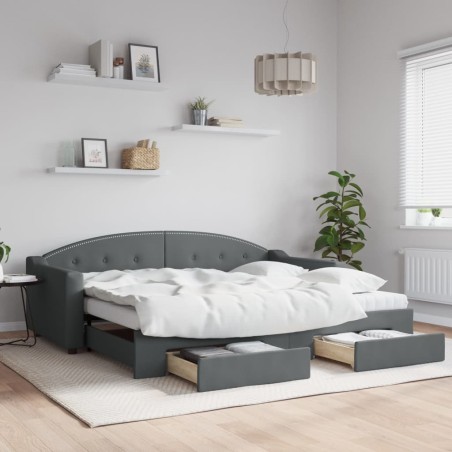 vidaXL Sofá cama nido con cajones tela gris oscuro 90x200 cm