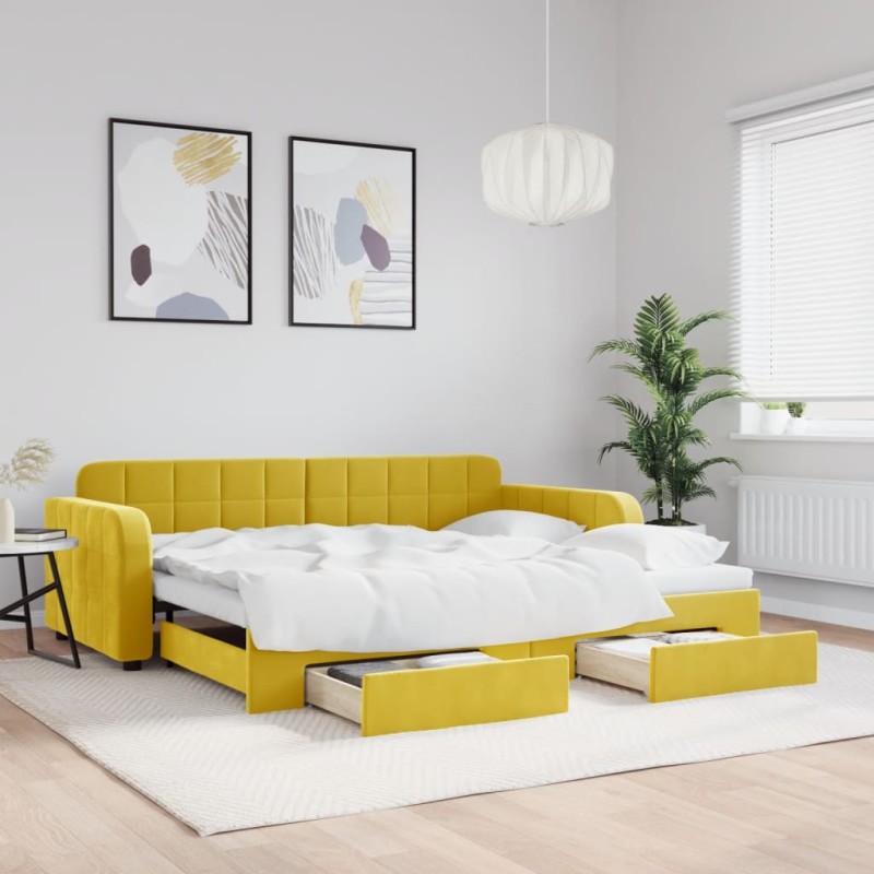 vidaXL Sofá cama nido con cajones terciopelo amarillo 90x200 cm vidaXL Sofá cama nido con cajones terciopelo amarillo 90x200 cm