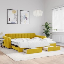 vidaXL Sofá cama nido con cajones terciopelo amarillo 100x200 cm