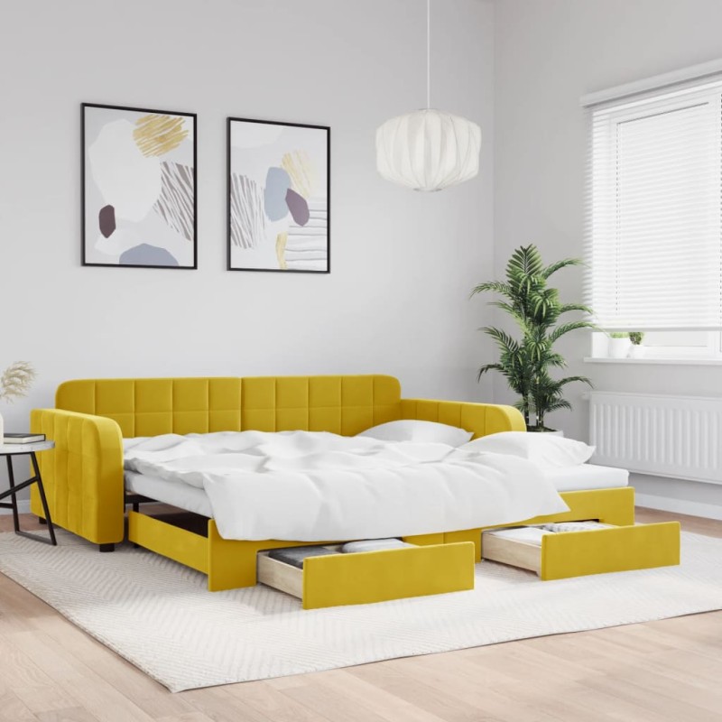 vidaXL Sofá cama nido con cajones terciopelo amarillo 100x200 cm vidaXL Sofá cama nido con cajones terciopelo amarillo 100x200 cm