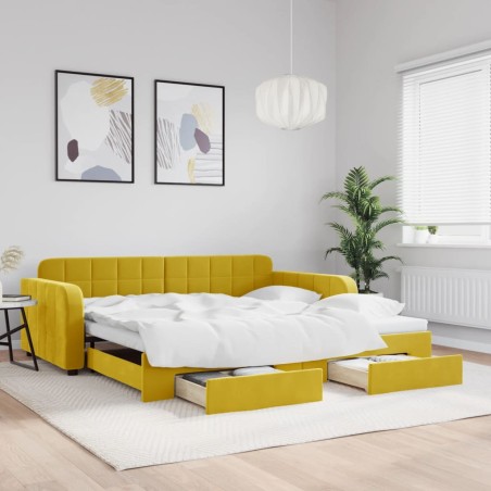 vidaXL Sofá cama nido con cajones terciopelo amarillo 100x200 cm