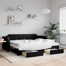 vidaXL Sofá cama nido con cajones tela negro 100x200 cm