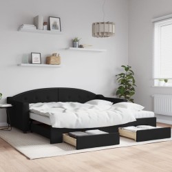vidaXL Sofá cama nido con cajones tela negro 100x200 cm