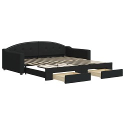 vidaXL Sofá cama nido con cajones tela negro 100x200 cm