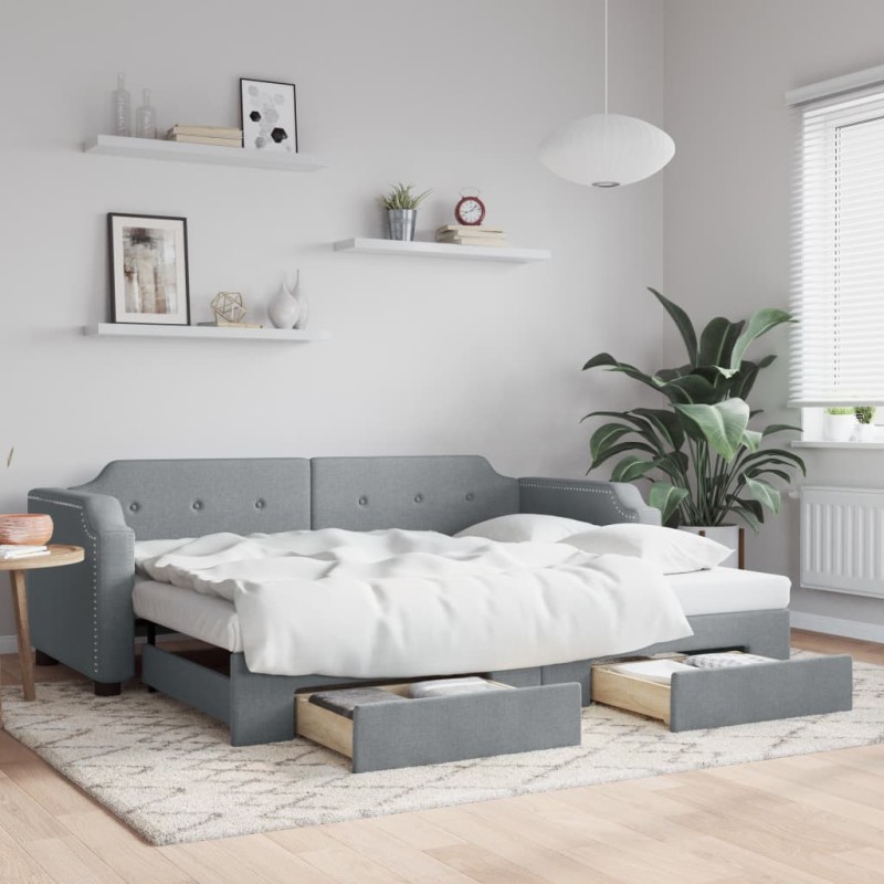 vidaXL Sofá cama nido con cajones tela gris claro 100x200 cm vidaXL Sofá cama nido con cajones tela gris claro 100x200 cm