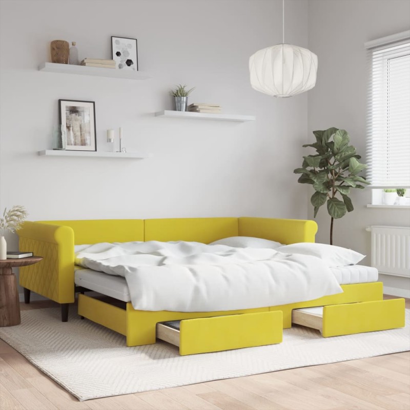 vidaXL Sofá cama nido con cajones terciopelo amarillo 100x200 cm vidaXL Sofá cama nido con cajones terciopelo amarillo 100x200 cm