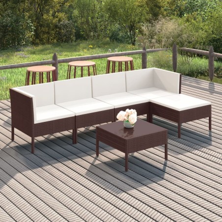 vidaXL Set muebles de jardín 6 pzas y cojines ratán sintético marrón