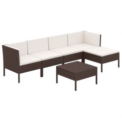 vidaXL Set muebles de jardín 6 pzas y cojines ratán sintético marrón