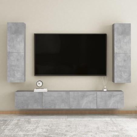 vidaXL Set de muebles de salón 4 pzas madera ingeniería gris hormigón