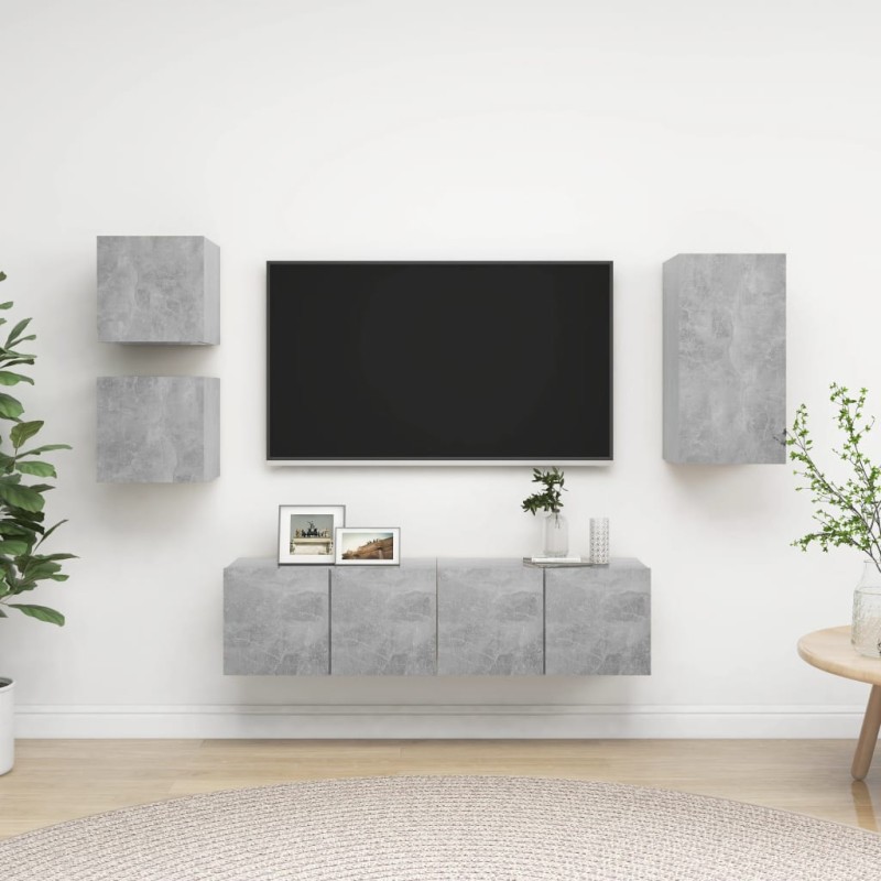 vidaXL Set de muebles de salón 5 pzas madera ingeniería gris hormigón