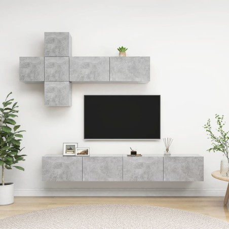 vidaXL Set de muebles de salón 7 pzas madera ingeniería gris hormigón