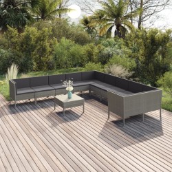 vidaXL Set de muebles de jardín 11 pzas y cojines ratán sintético gris