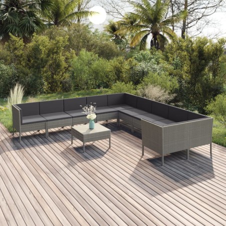vidaXL Set de muebles de jardín 11 pzas y cojines ratán sintético gris