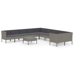 vidaXL Set de muebles de jardín 11 pzas y cojines ratán sintético gris