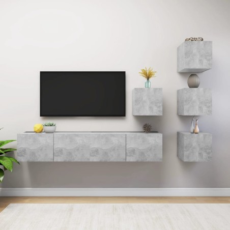 vidaXL Set de muebles de salón 6 pzas madera ingeniería gris hormigón