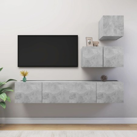 vidaXL Set de muebles de salón 4 pzas madera ingeniería gris hormigón