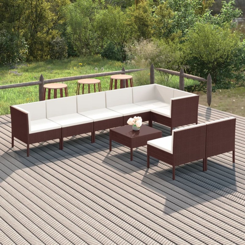 vidaXL Set muebles de jardín 9 pzas y cojines ratán sintético marrón vidaXL Set muebles de jardín 9 pzas y cojines ratán sintético marrón