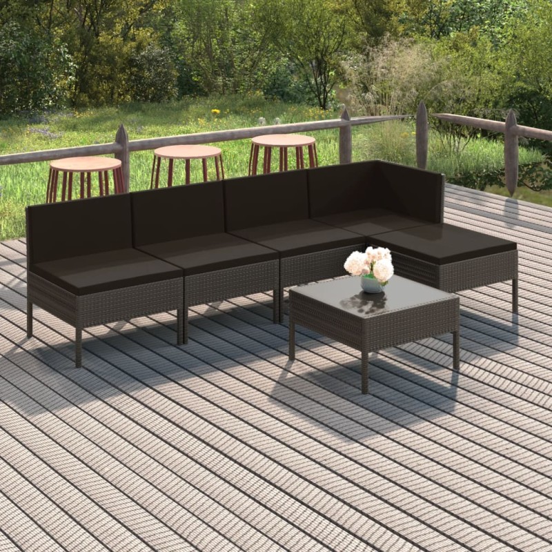 vidaXL Set de muebles de jardín 6 pzas y cojines ratán sintético gris vidaXL Set de muebles de jardín 6 pzas y cojines ratán sintético gris