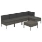 vidaXL Set de muebles de jardín 6 pzas y cojines ratán sintético gris vidaXL Set de muebles de jardín 6 pzas y cojines ratán sintético gris