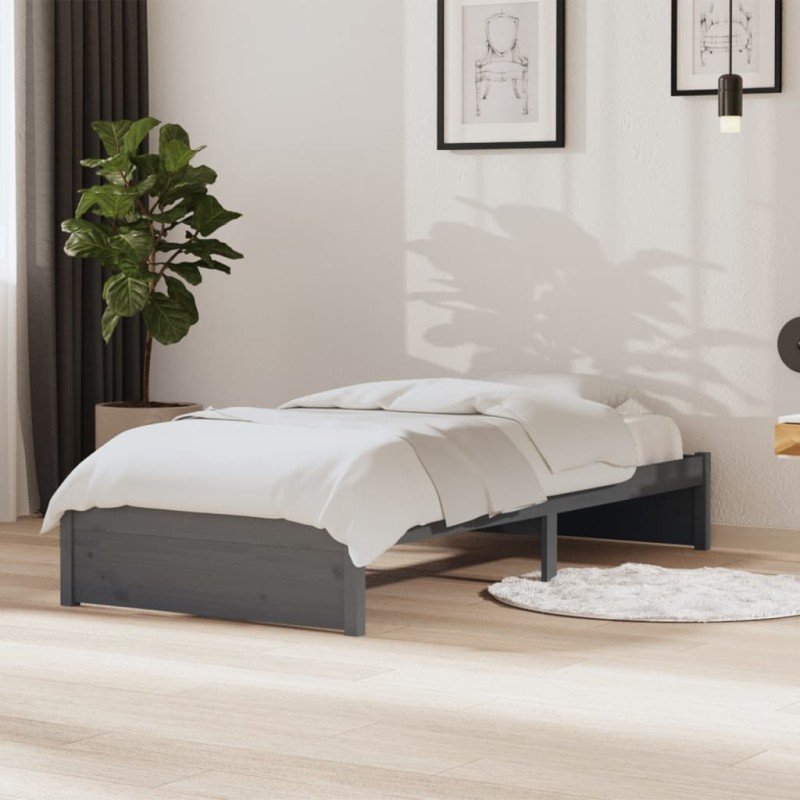 vidaXL Estructura de cama individual madera maciza gris 90x190 cm vidaXL Estructura de cama individual madera maciza gris 90x190 cm