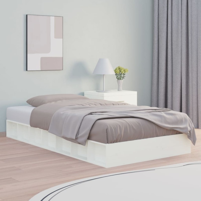 vidaXL Estructura de cama doble de madera maciza blanco 135x190 cm