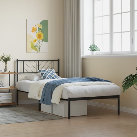 vidaXL Estructura de cama con cabecero metal negro 80x200 cm