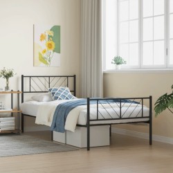 vidaXL Estructura de cama con cabecero y estribo metal negro 75x190 cm
