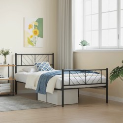 vidaXL Estructura de cama con cabecero y estribo metal negro 100x190cm