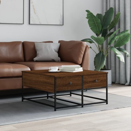 vidaXL Mesa de centro madera de ingeniería marrón roble 80x80x40 cm