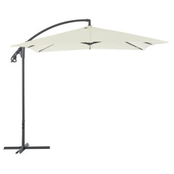 vidaXL Sombrilla voladiza con poste de acero 250x250 cm arena