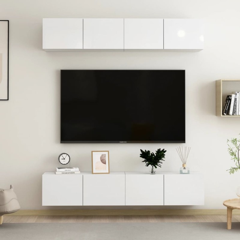 vidaXL Muebles de salón 4 piezas blanco brillante 80x30x30 cm