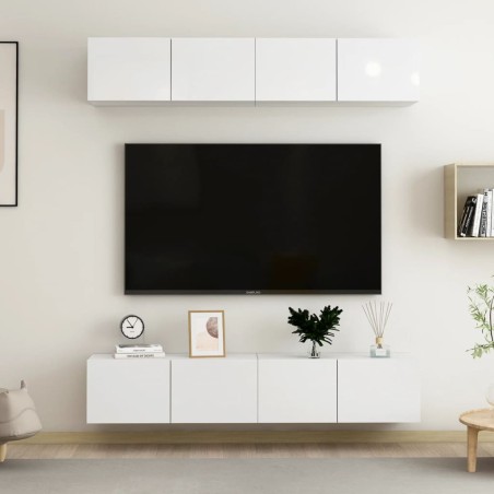 vidaXL Muebles de salón 4 piezas blanco brillante 80x30x30 cm