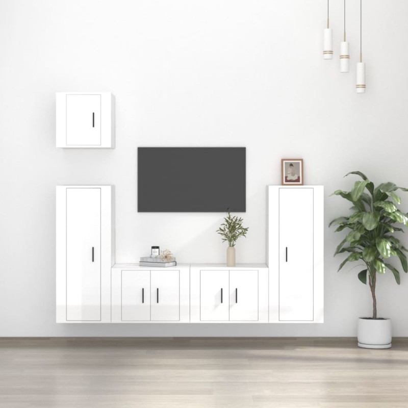vidaXL Set de muebles de TV 5 pzas madera contrachapada blanco brillo