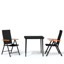 vidaXL Juego de comedor de jardín 3 piezas negro